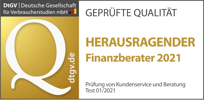 Auszeichnung für herausragende Finanzberater 2021 mit geprüfter Qualität von DtGV.